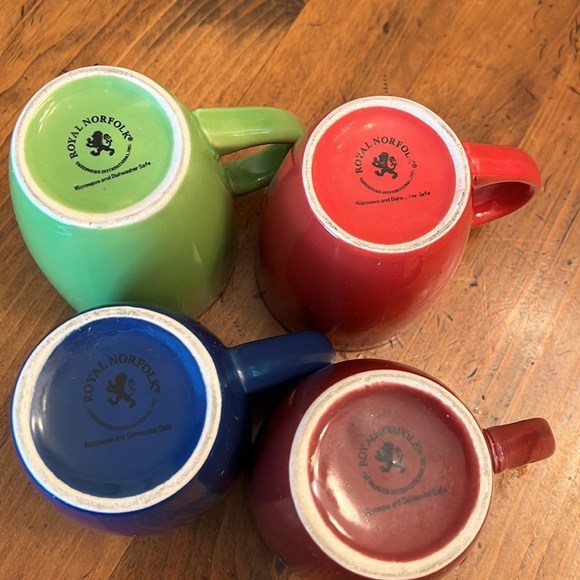 Royal Norfolk Coffee Tea Mugs - Set of 4 Red, Green, Blue and Purple - Picture 3 of 16